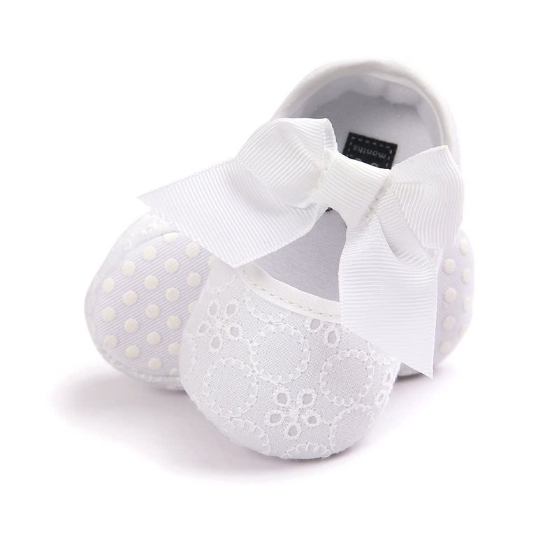 Estamico Baby Girls Princess Bowknot Soft Sole Cloth Crib Shoes Sneaker White, 0-3 Months - Image 2